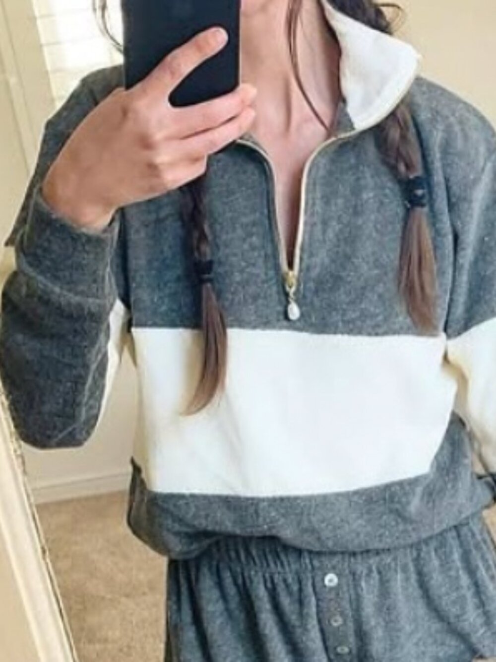 DONNI Rugby Stripe Terry Half Zip Pullover Sweater